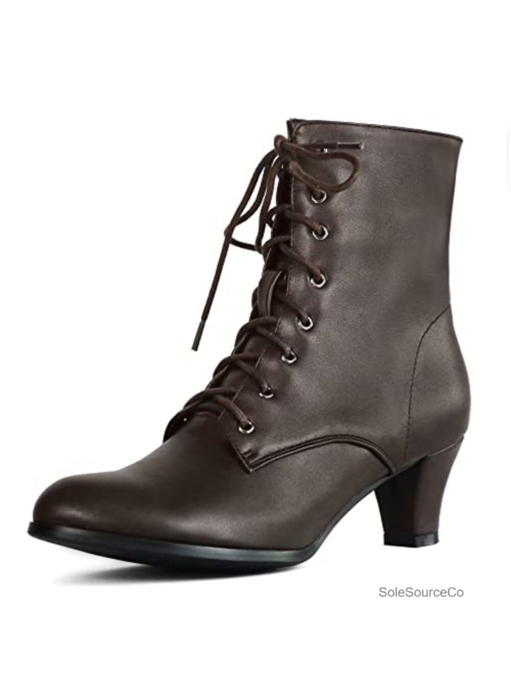 Women Lace Up Victorian Ankle Boots 2.36in Mid Heel PU Faux Fur Lined